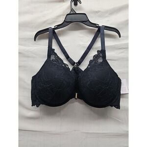 Auden Womens Lace Plunge Push‎ Up Bra Black Nylon Blend Casual Size 42DD